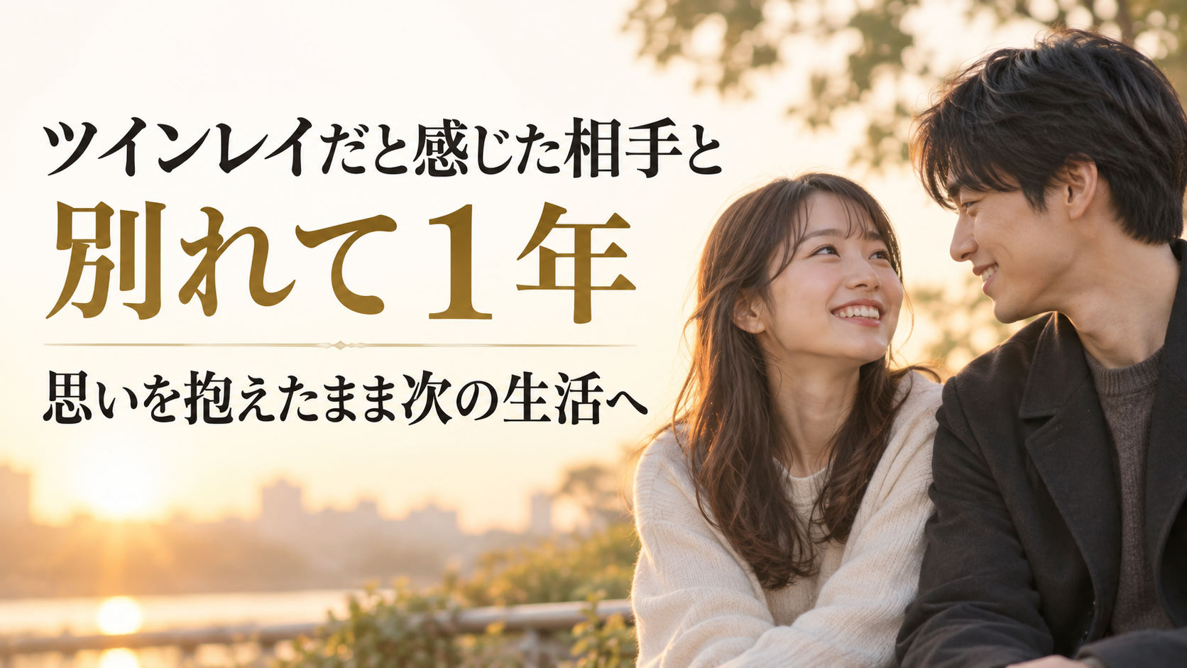 微笑み合う２０代の日本人カップルと「ツインレイだと感じた相手と別れて１年｜思いを抱えたまま次の生活へ」のタイトル