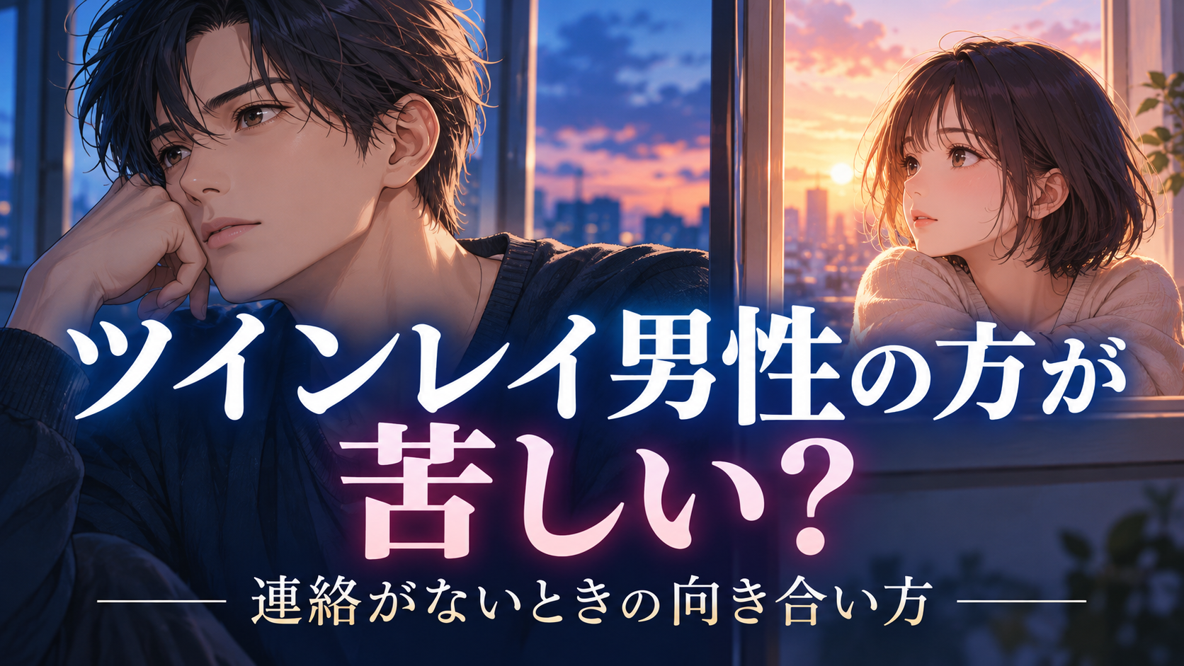 ツインレイ男性の方が苦しいのに連絡がない？沈黙を決めつけず向き合う方法の恋愛アニメ風イラスト