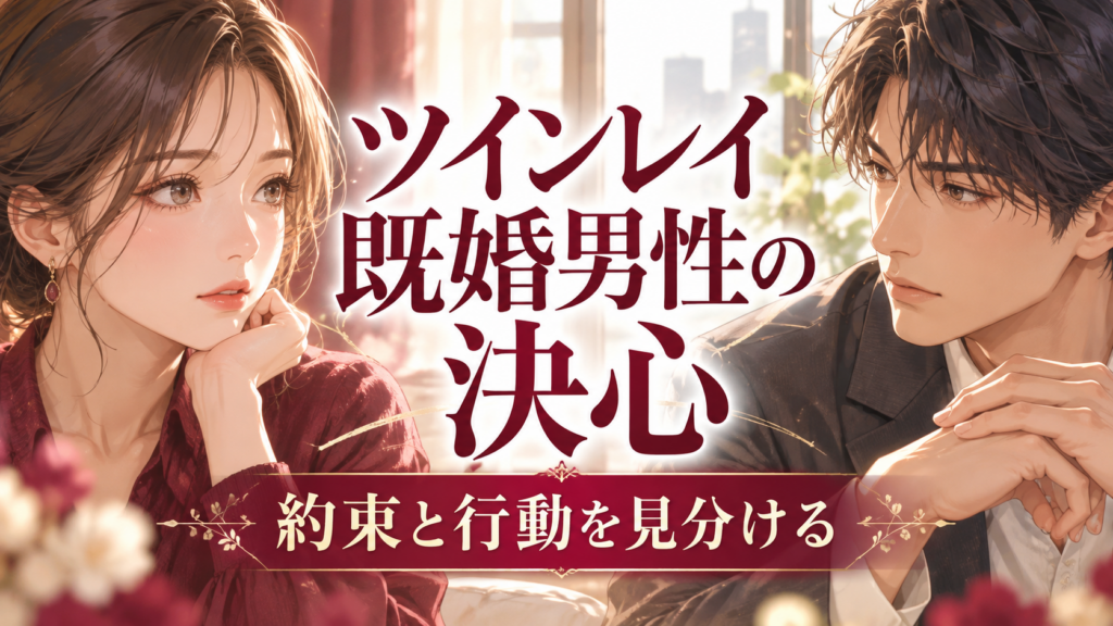 ツインレイ既婚男性の決心を待つとき｜将来の約束と実際の行動を分ける方法の恋愛アニメ風イラスト